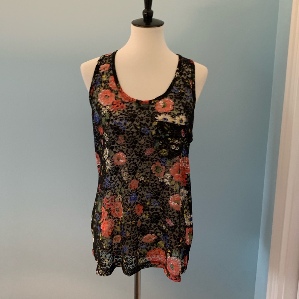 EUC Zenana Outfitters Multi Color Top Black Background Racer back Size Med